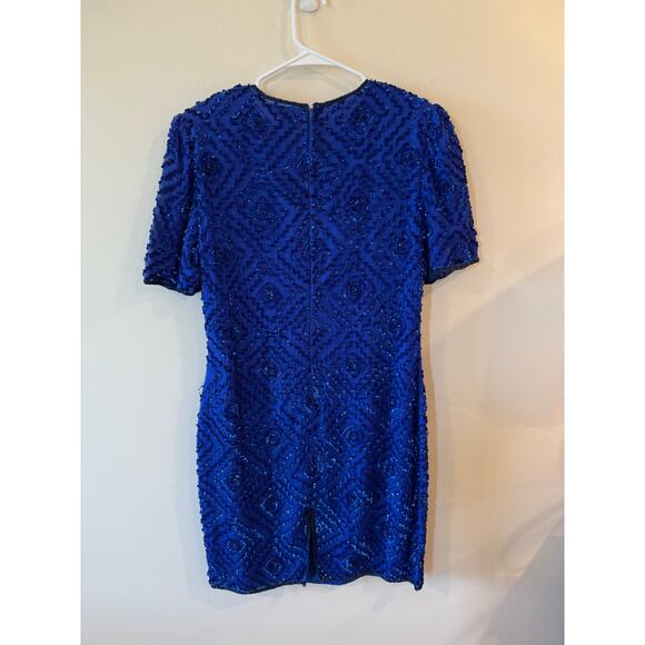 Mark & John by Gopal Embossed Sequin Sheath Dress Pure Silk Blue Women's Size XL - Picture 2 of 9